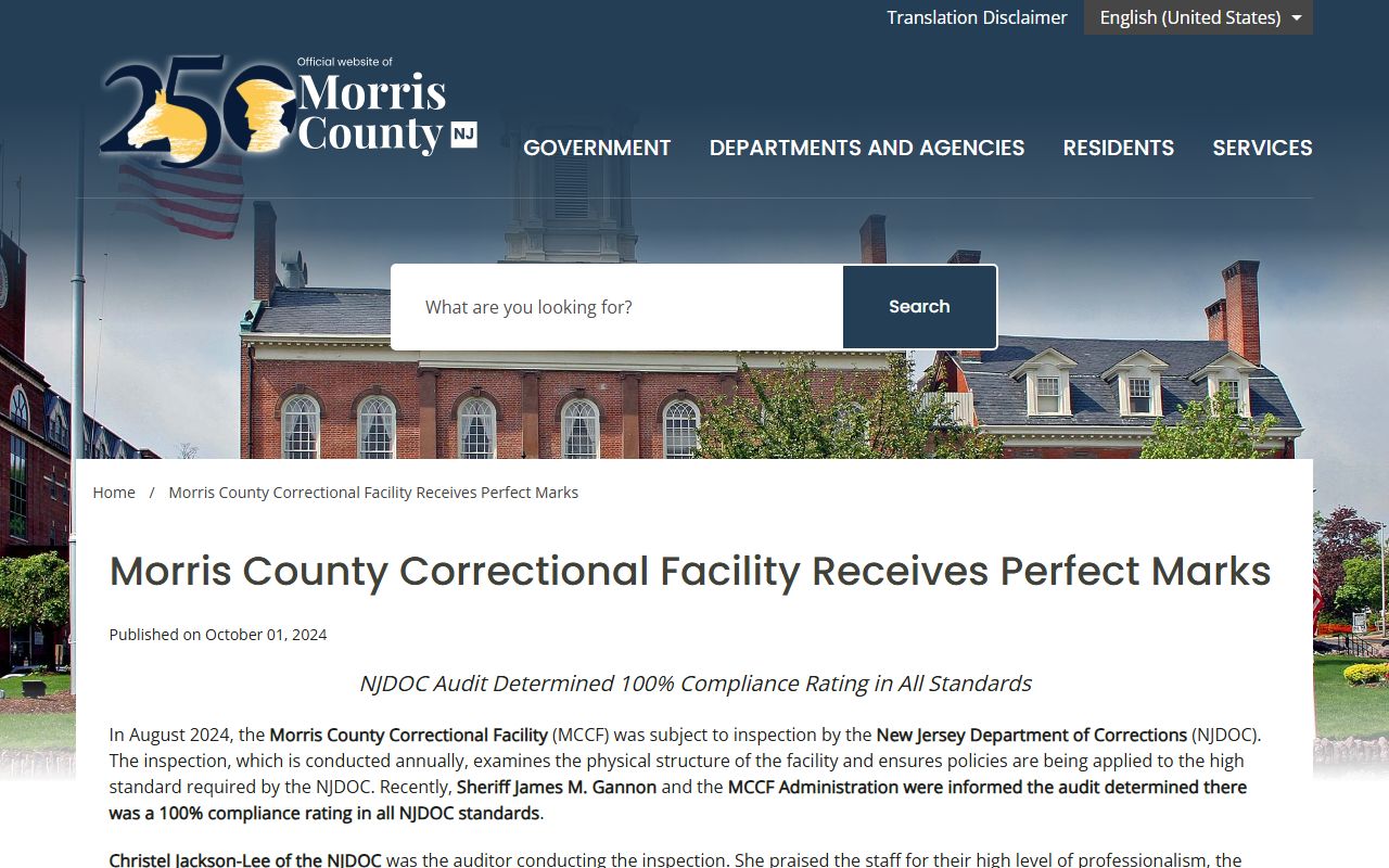 Morris County 2024 jail population and inspection compliance release
