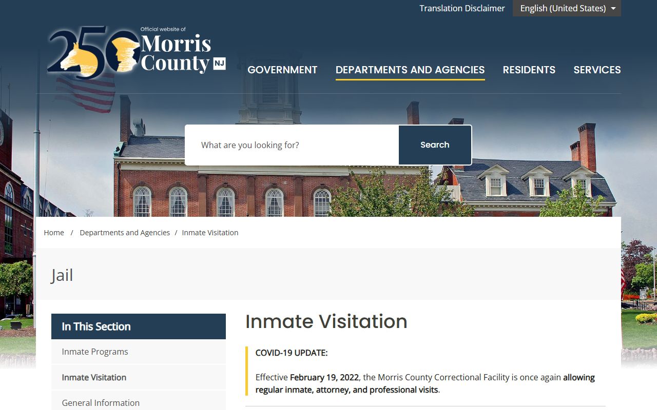 Morris County jail visitation schedule and visitor rules