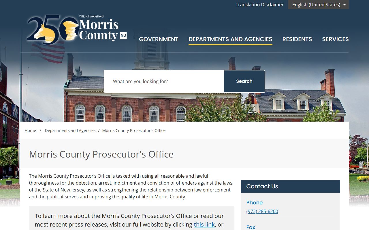Morris County Prosecutor's Office contact and news landing page