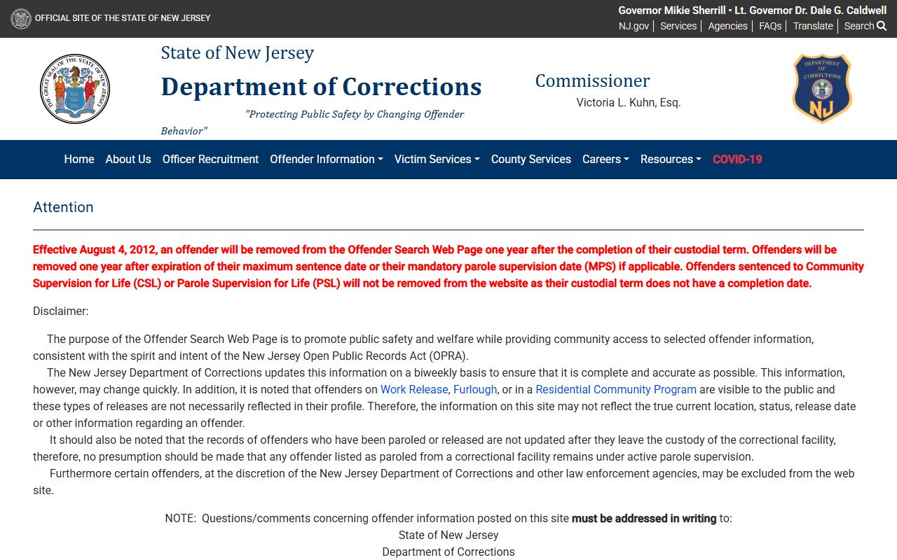 Morris County inmate records NJDOC offender search for sentenced prisoners